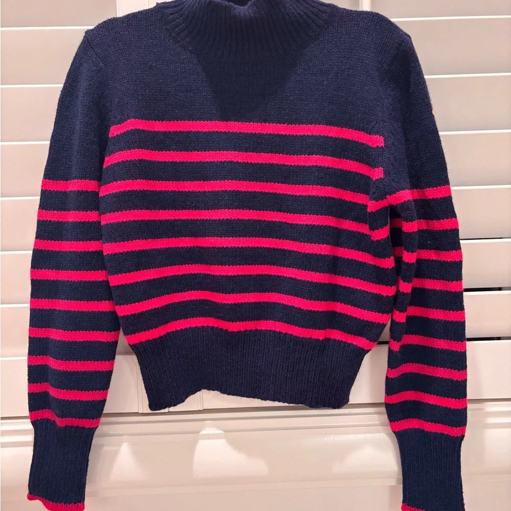 &merci Navy and Pink Striped Turtleneck Sweater Size Large - Picture 4 of 8